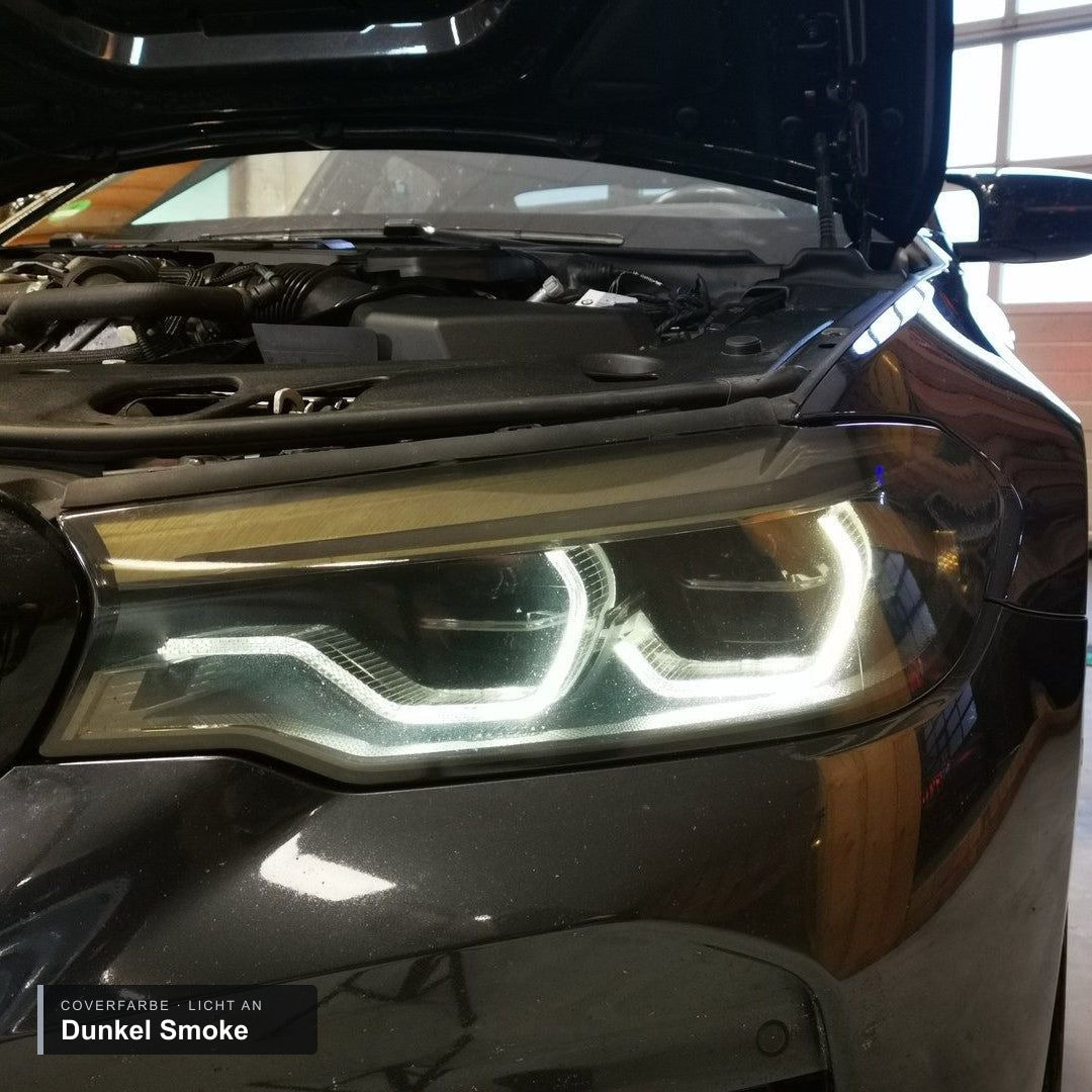 Scheinwerfercover passend für BMW M5 F90 / G30 – Dunkel Smoke, Licht an