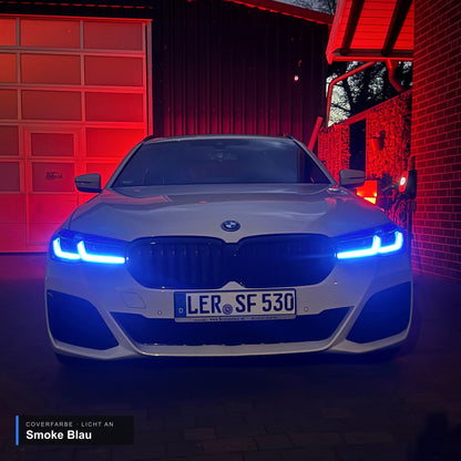 Scheinwerfercover passend für BMW 5er G30 / G31 (LCI) – Licht an in Smoke Blau