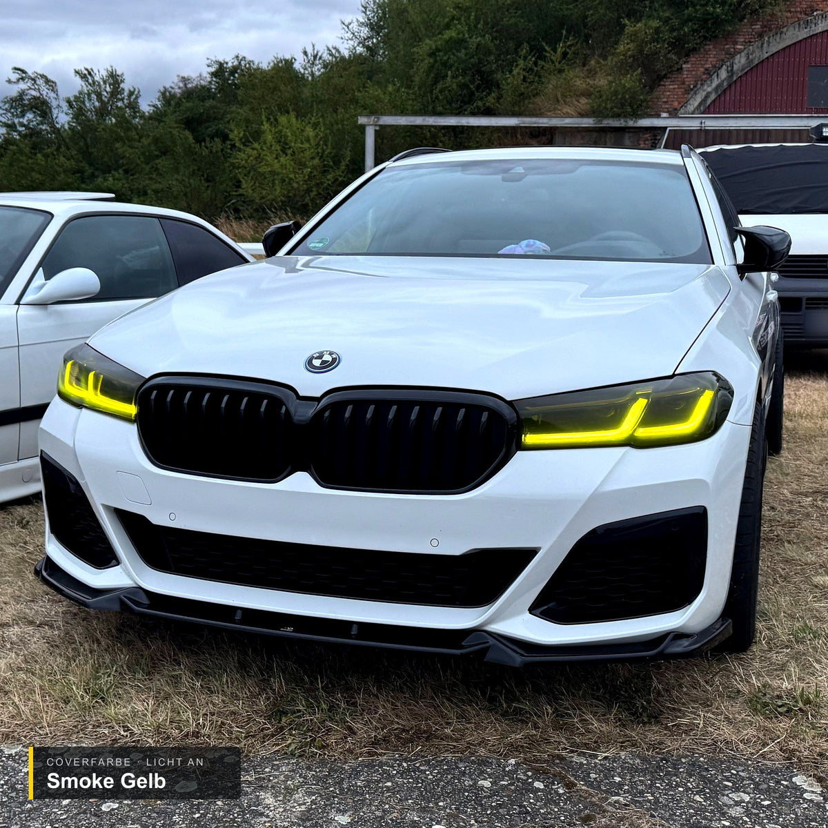 Scheinwerfercover passend für BMW 5er G30 / G31 (LCI) – Licht an in Smoke Gelb