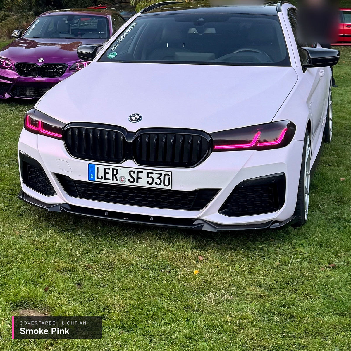 Scheinwerfercover passend für BMW 5er G30 / G31 (LCI) – Licht an in Smoke Pink